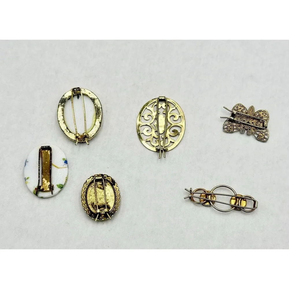 Vintage Floral‎ Porcelain Filigree Barrettes Lot Butterfly Oval